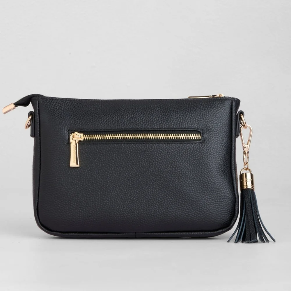 Pom Pom London City Slim Bag Black Leather Strap Purse - Picture 5 of 6